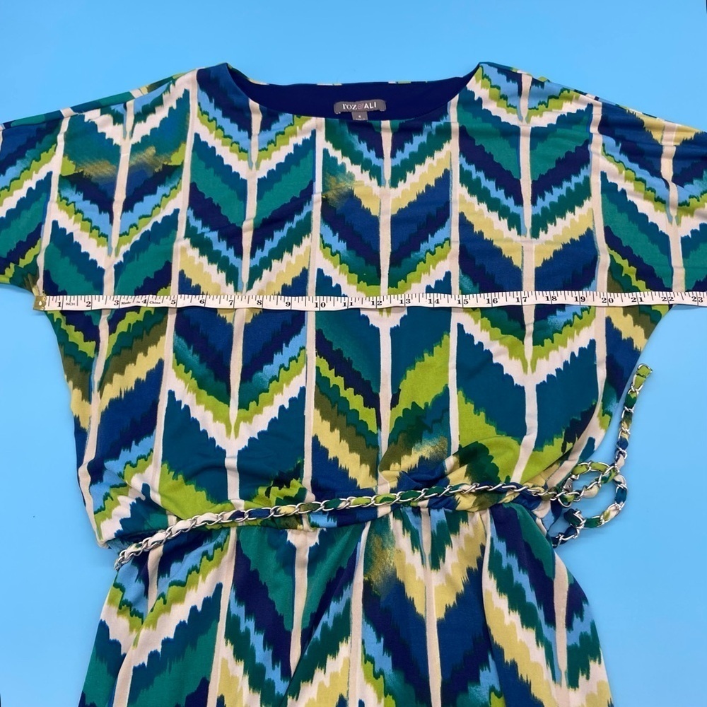 Roz & Ali Chevron Patterned Women’s Dress Blue Green Size 6 - Picture 6 of 8